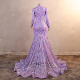 Lilac Purple Maxi Sequins Lace Halter Style Formal Evening Dress EN5813